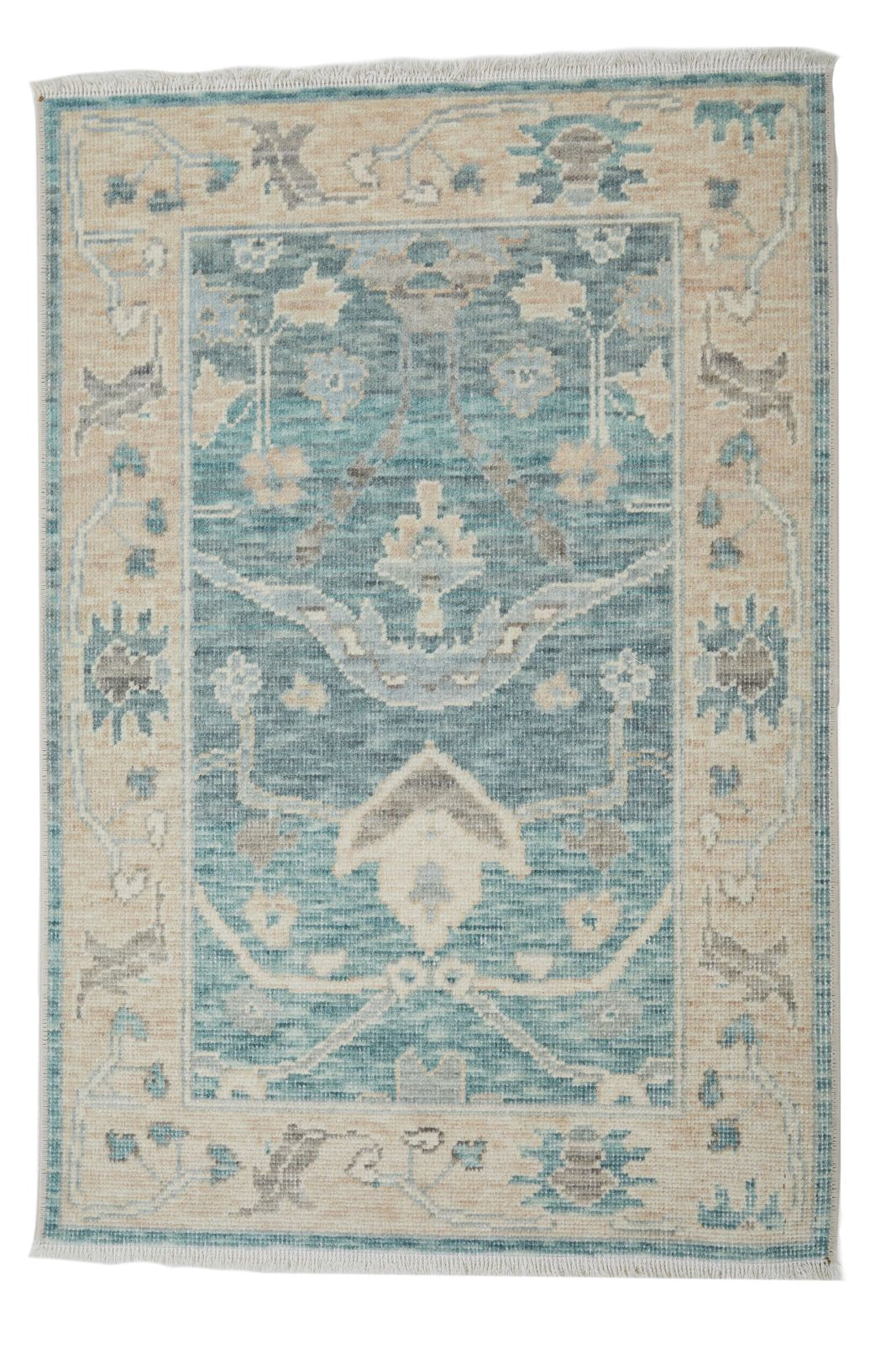 2x3 Green and Beige Turkish Traditional Rug