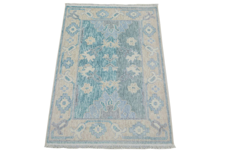 2x3 Green and Beige Turkish Traditional Rug