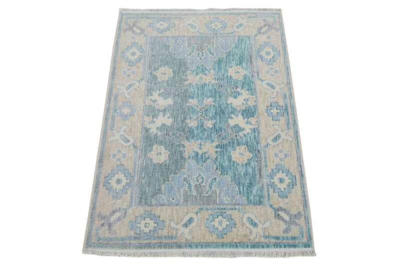 2x3 Green and Beige Turkish Traditional Rug