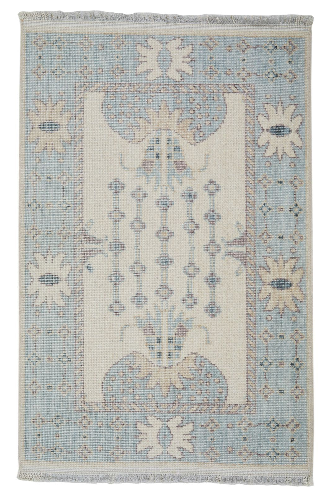 2x3 Ivory and Blue Turkish Traditional Rug