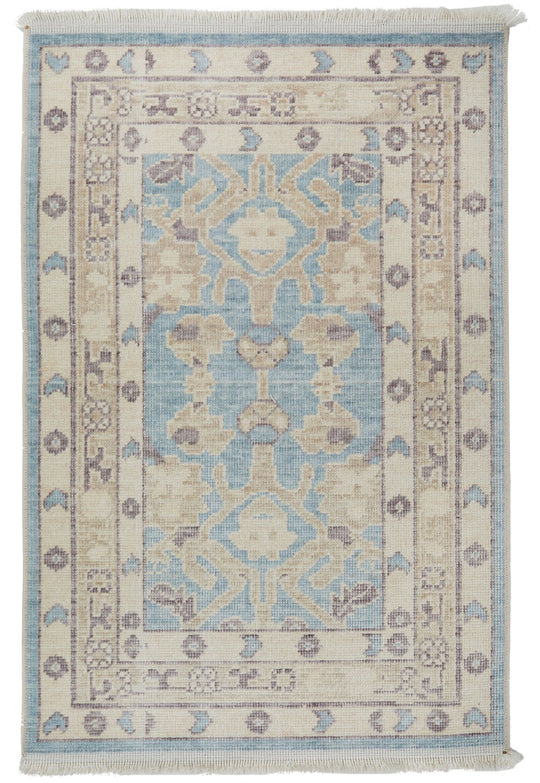 2x3 Blue and Beige Turkish Traditional Rug