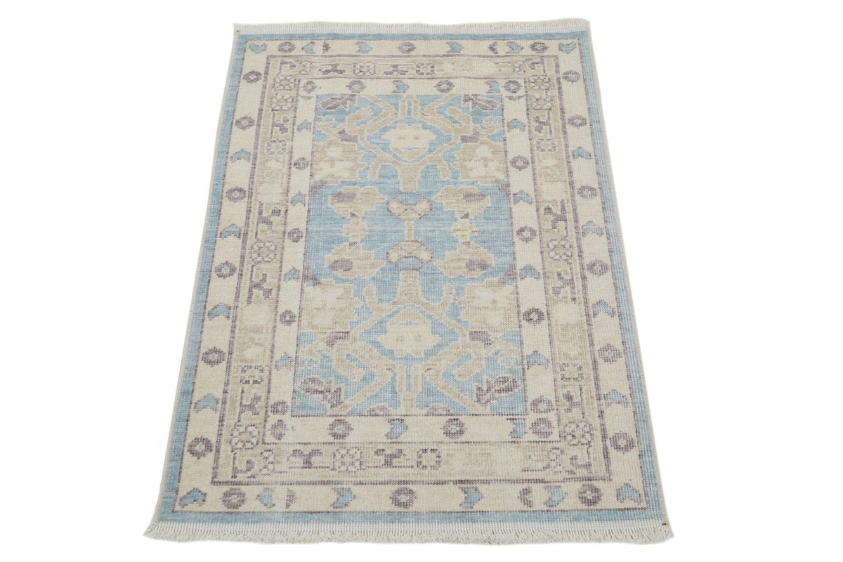 2x3 Blue and Beige Turkish Traditional Rug