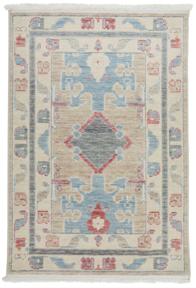 2x3 Brown and Beige Turkish Traditional Rug