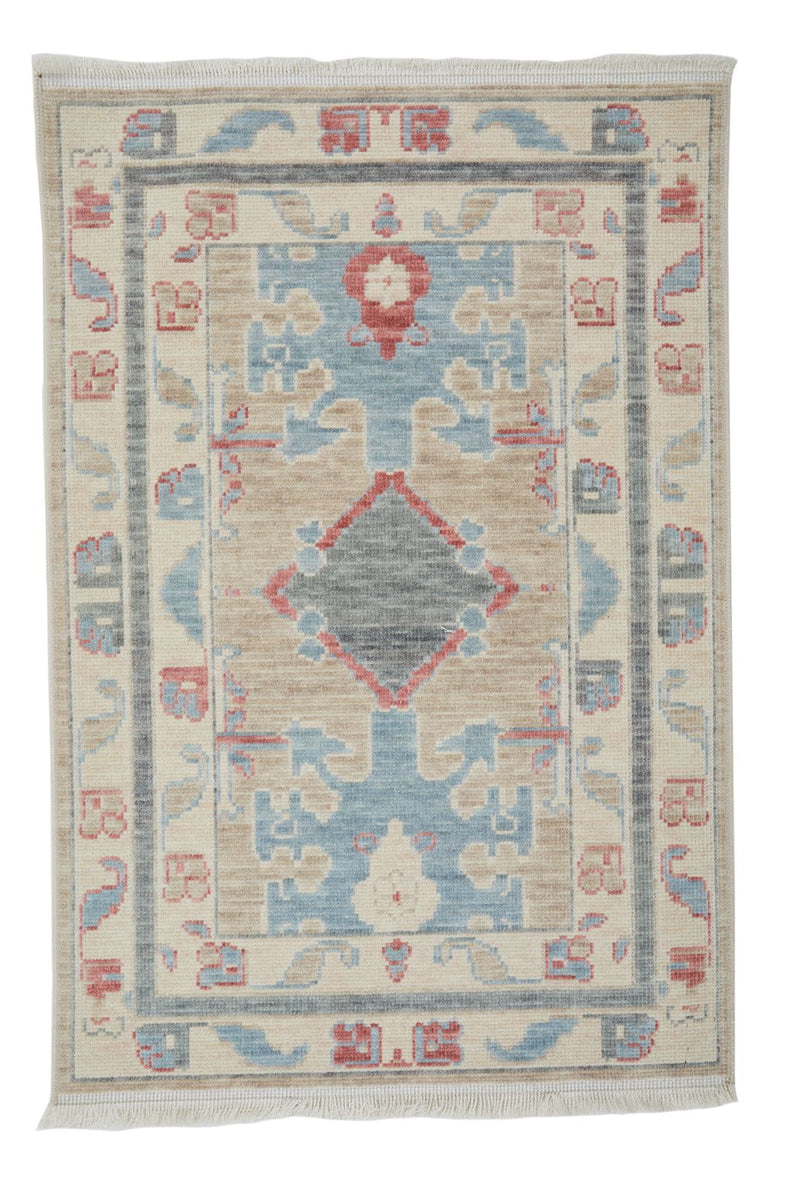 2x3 Brown and Beige Turkish Traditional Rug