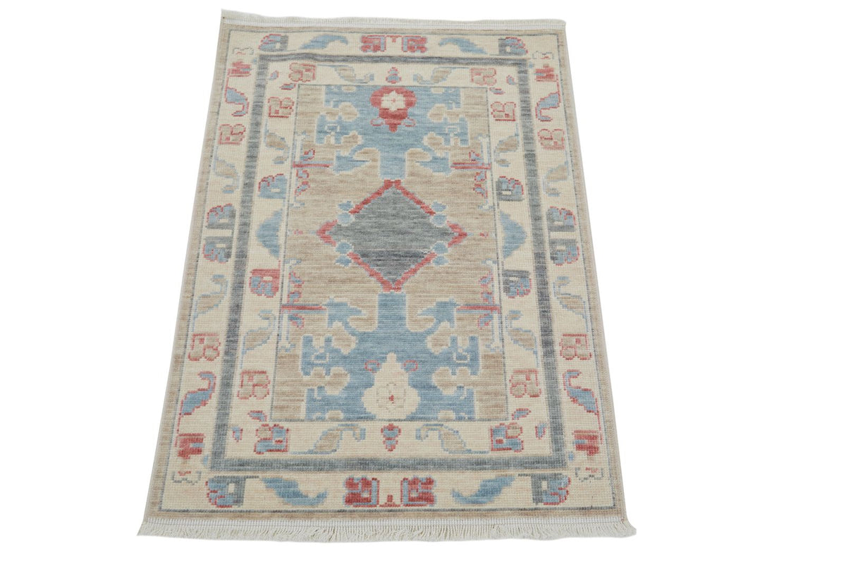 2x3 Brown and Beige Turkish Traditional Rug