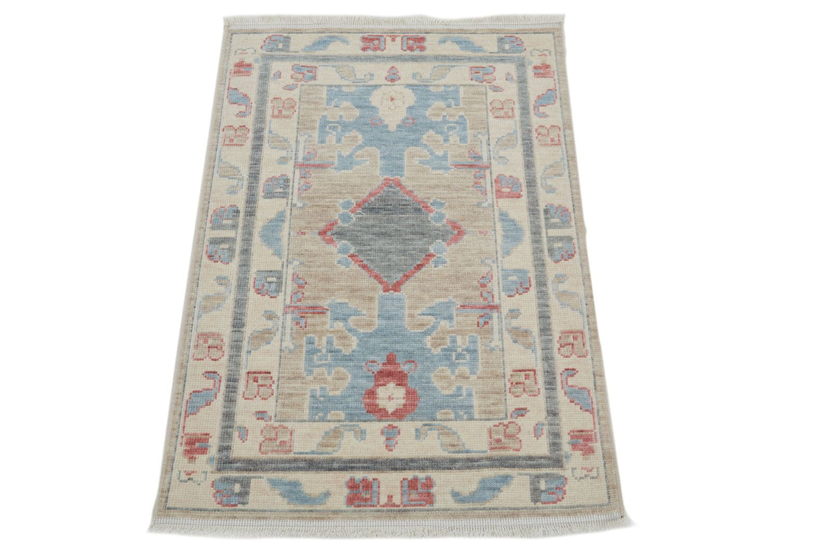 2x3 Brown and Beige Turkish Traditional Rug