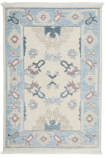 2x3 Beige and Blue Turkish Traditional Rug