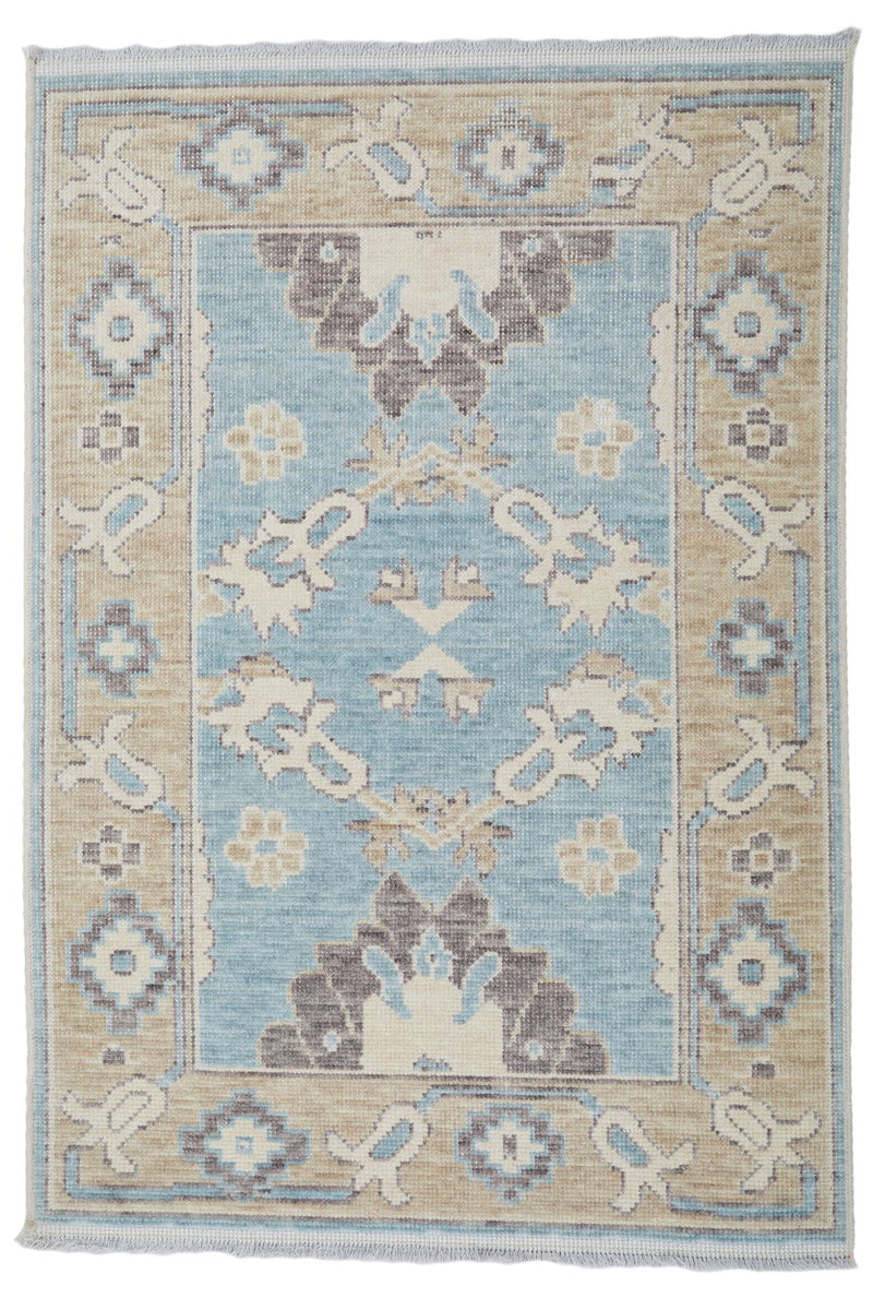 2x3 Blue and Beige Turkish Traditional Rug