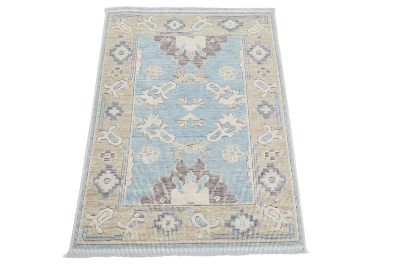 2x3 Blue and Beige Turkish Traditional Rug