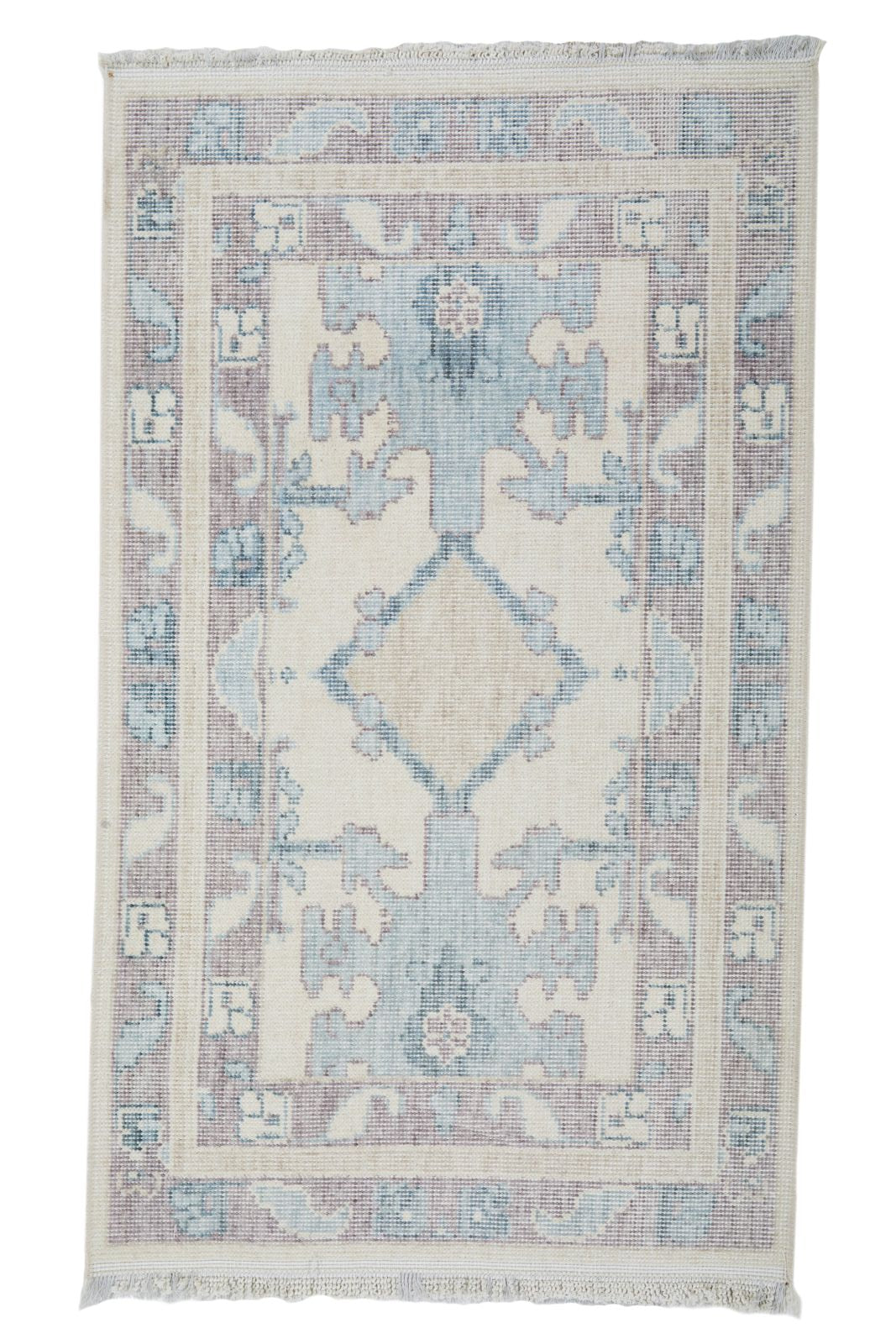 2x3 Beige and Purple Turkish Traditional Rug