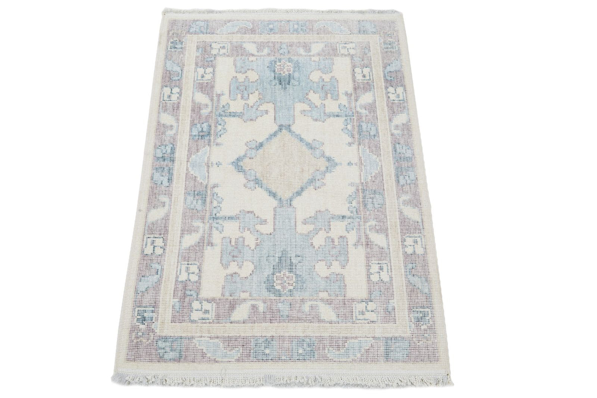 2x3 Beige and Purple Turkish Traditional Rug