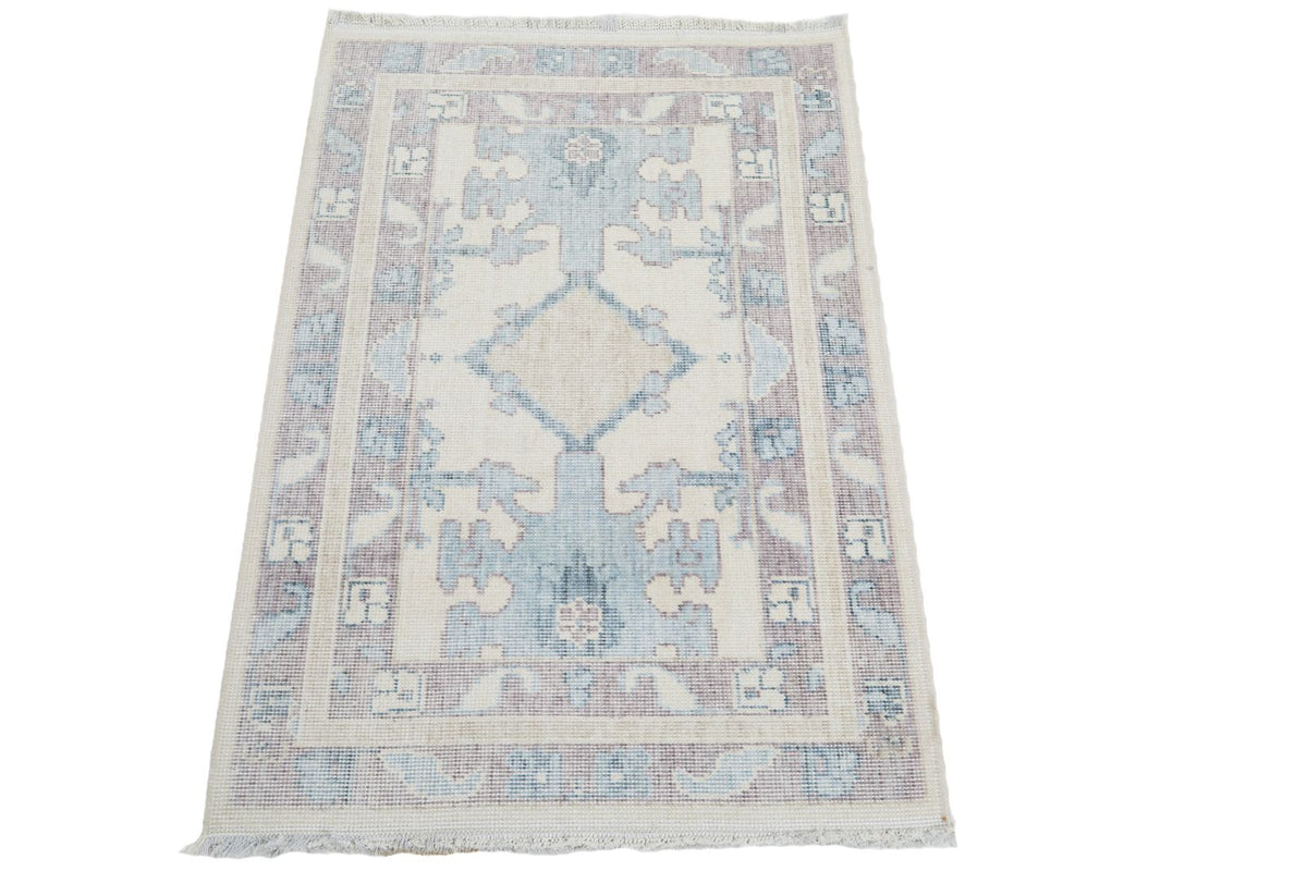 2x3 Beige and Purple Turkish Traditional Rug