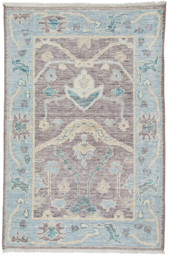 2x3 Purple and Blue Turkish Traditional Rug