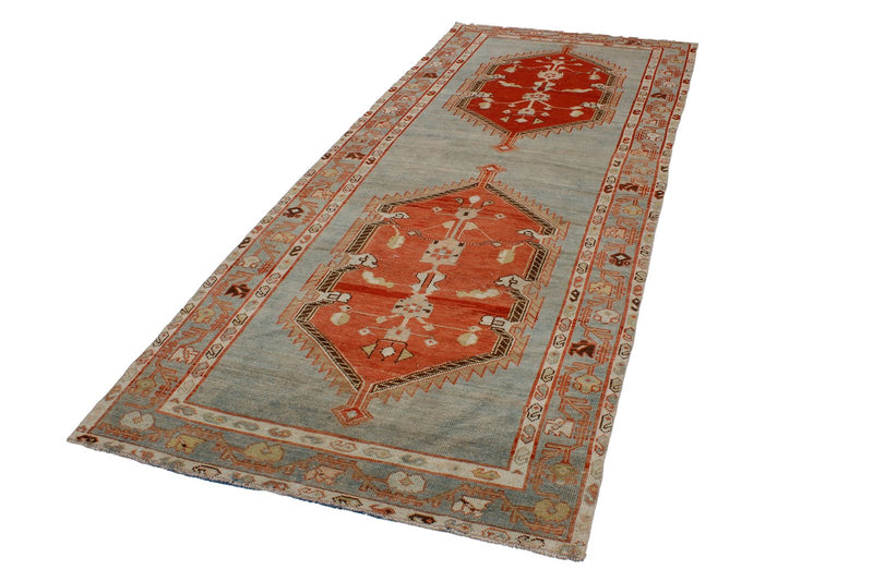 4x10 Gray and Red Turkish Tribal Runner