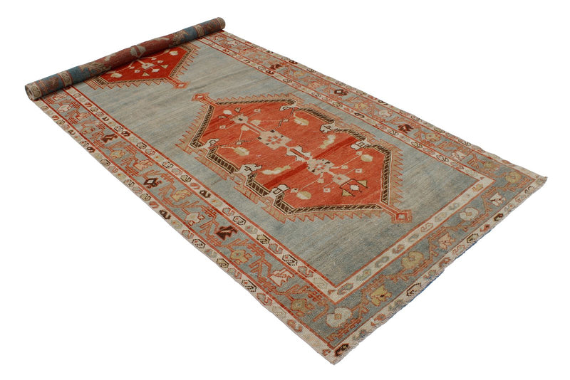 4x10 Gray and Red Turkish Tribal Runner