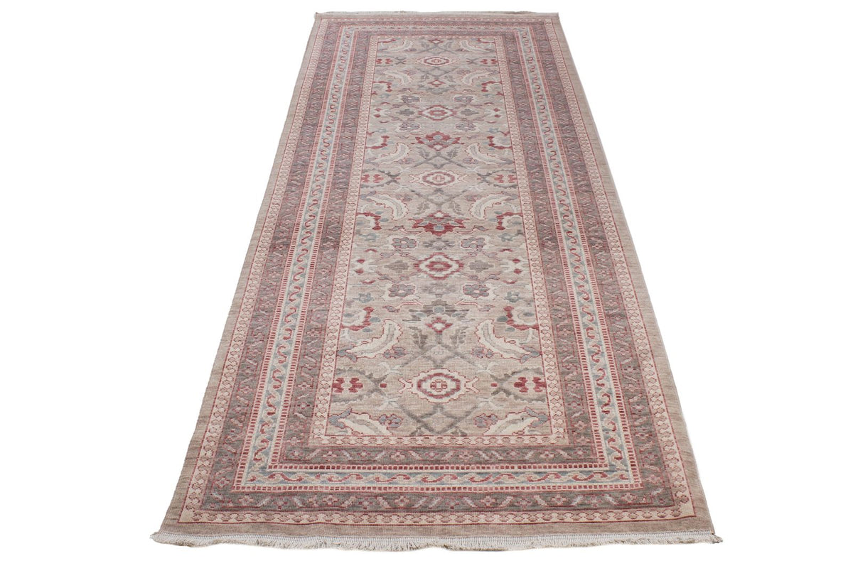 3x9 Beige and Brown Turkish Traditional Runner