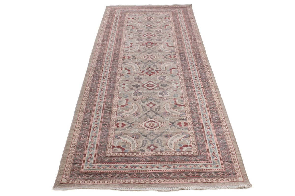 3x9 Beige and Brown Turkish Traditional Runner
