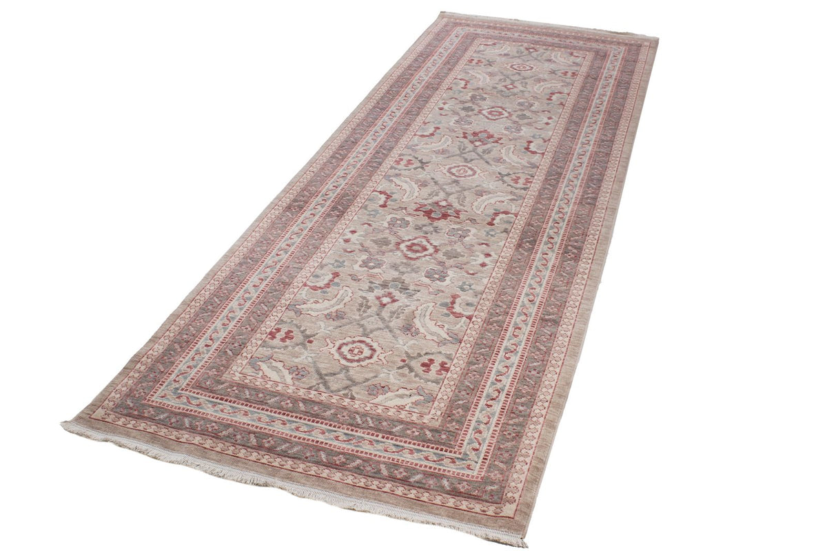 3x9 Beige and Brown Turkish Traditional Runner