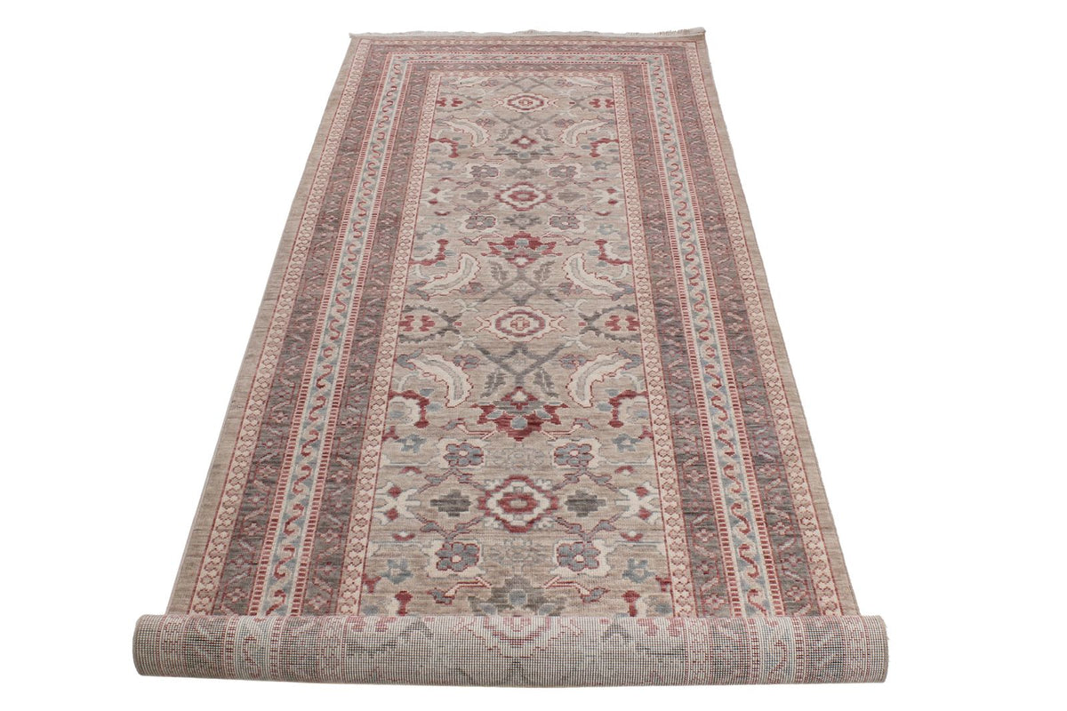 3x9 Beige and Brown Turkish Traditional Runner