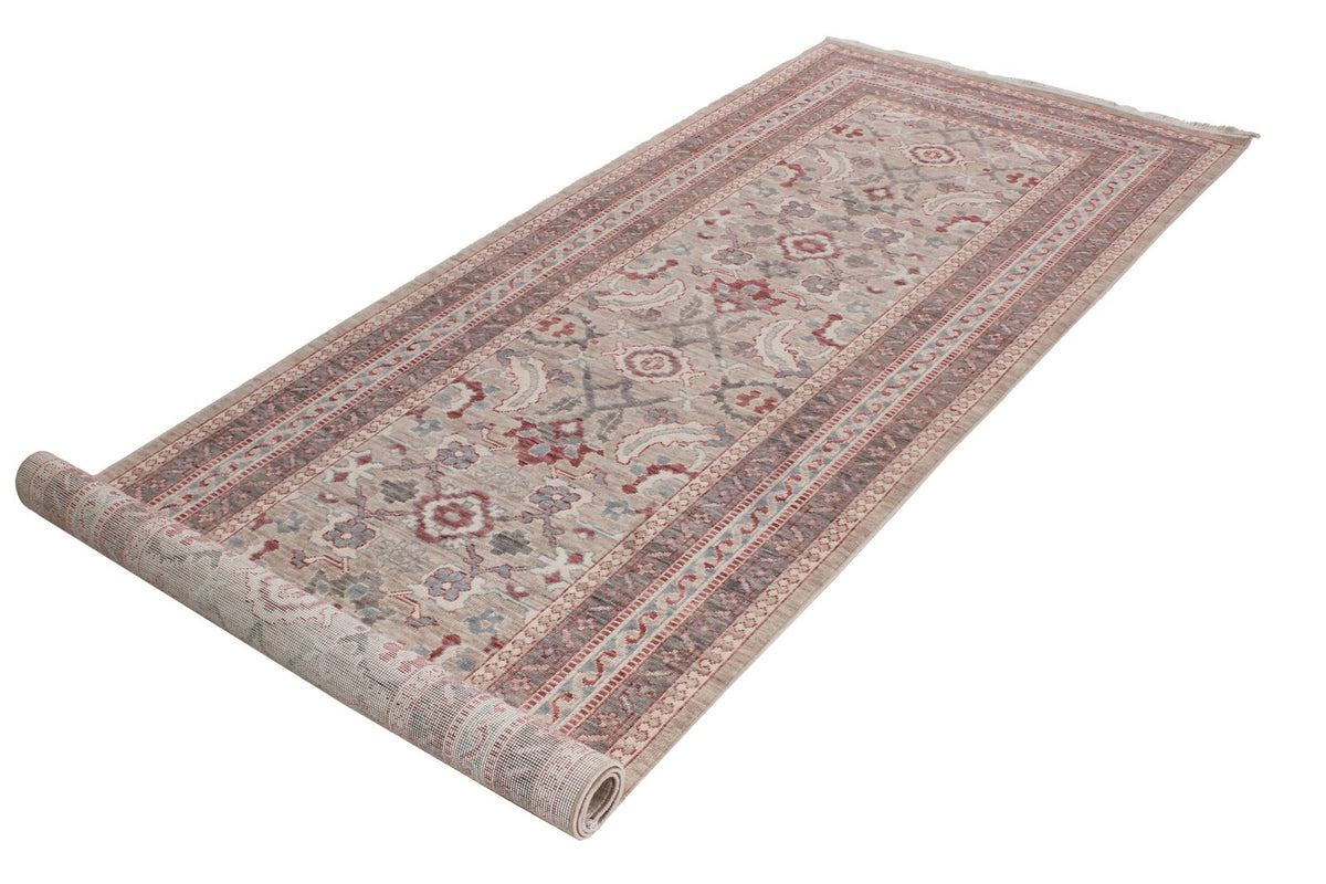 3x9 Beige and Brown Turkish Traditional Runner