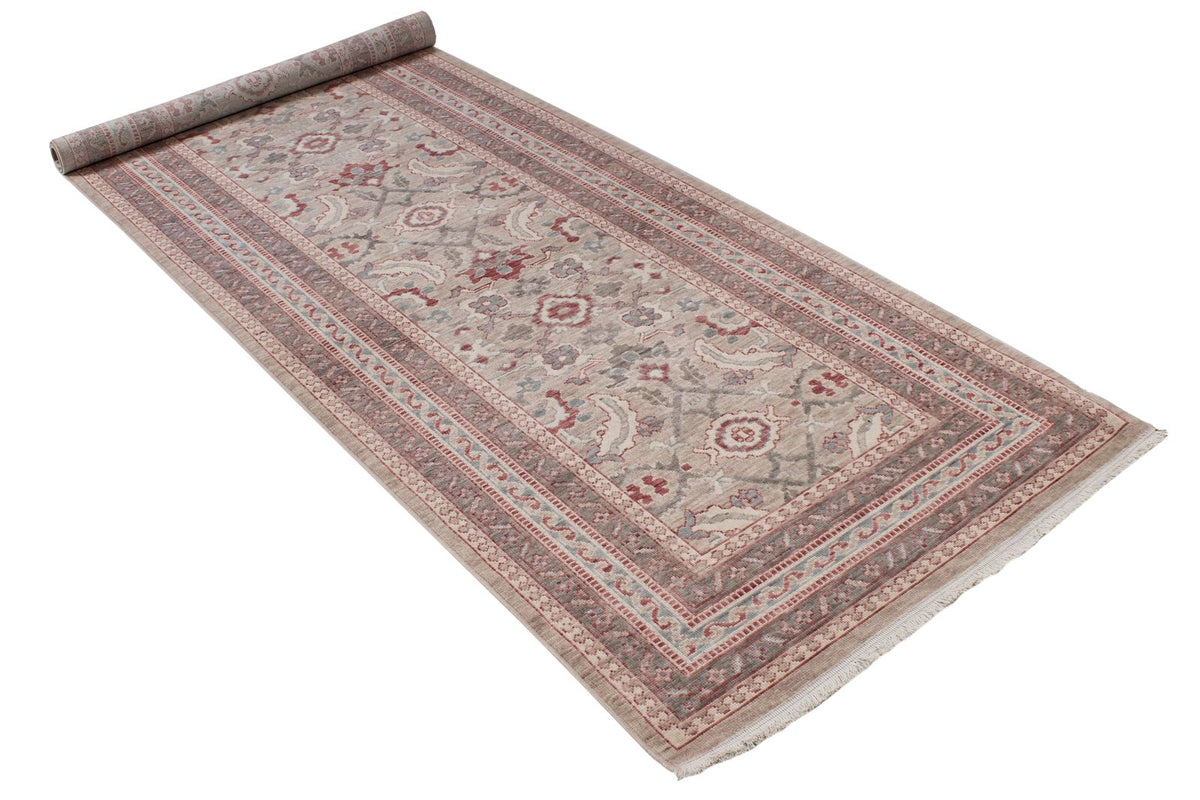 3x9 Beige and Brown Turkish Traditional Runner