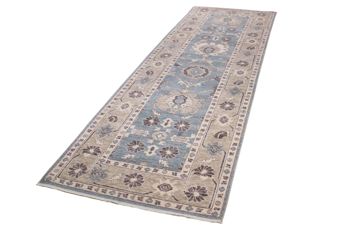 3x11 Blue and Beige Turkish Traditional Runner