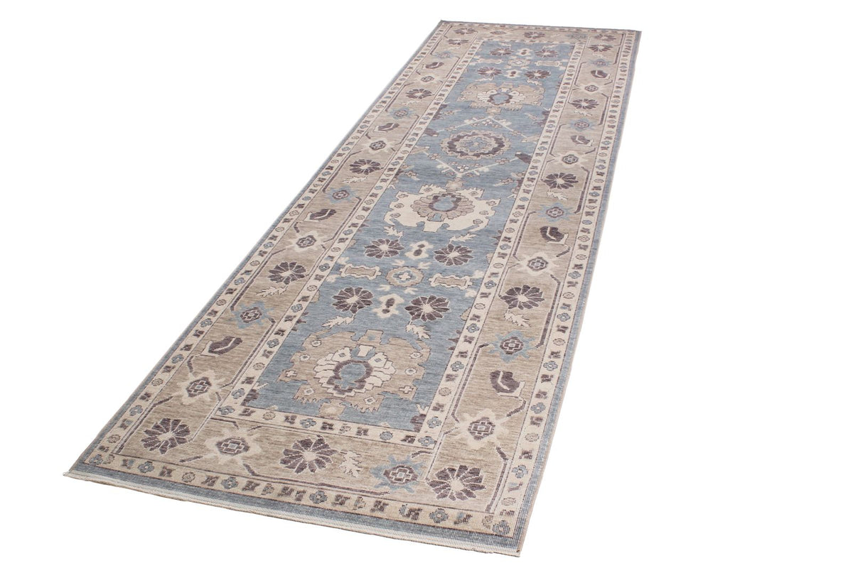 3x11 Blue and Beige Turkish Traditional Runner