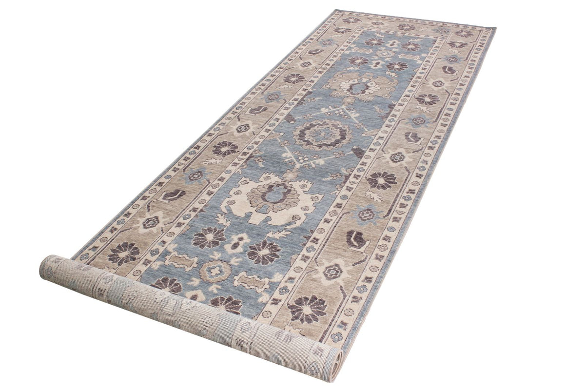 3x11 Blue and Beige Turkish Traditional Runner