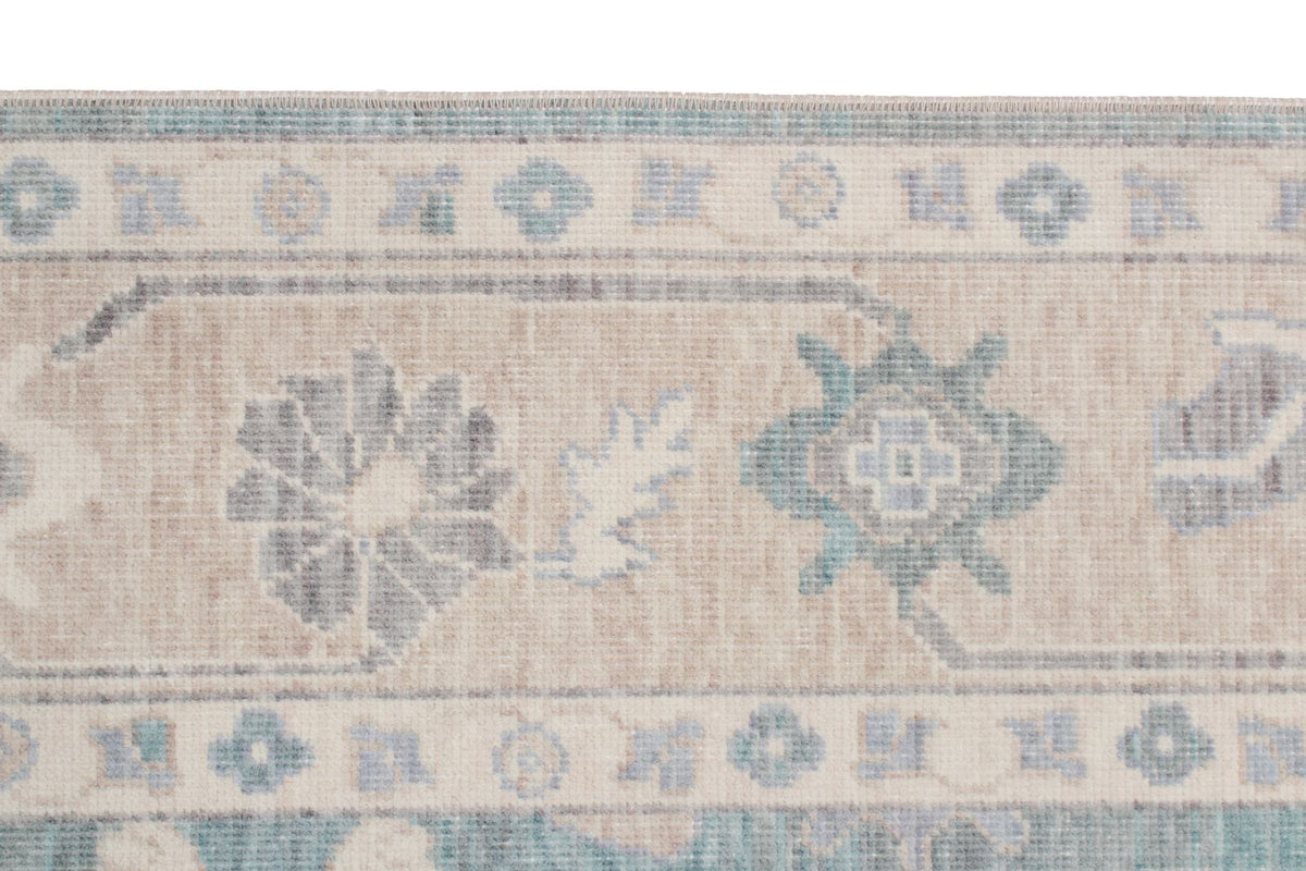 3x11 Green and Beige Turkish Traditional Runner