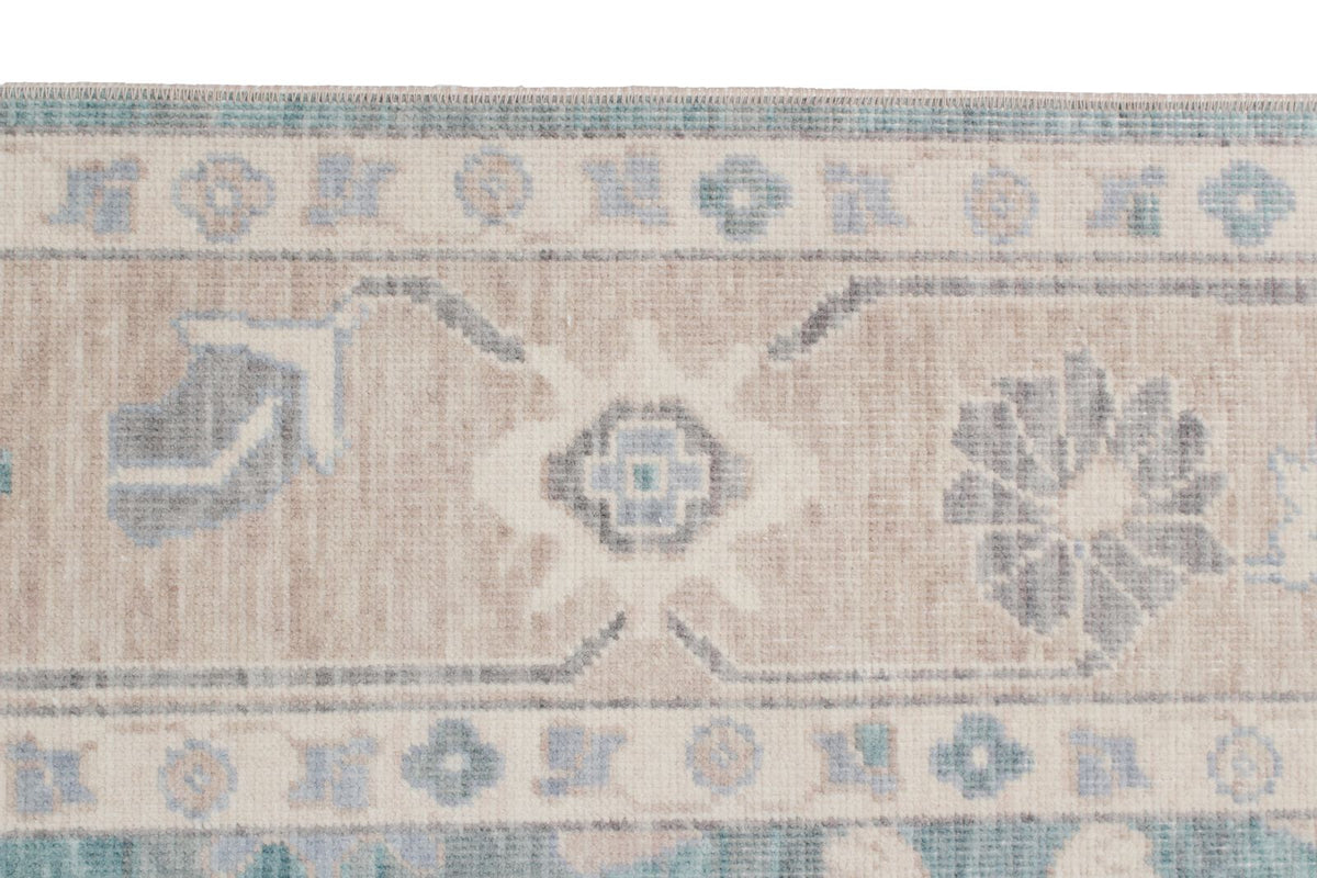 3x11 Green and Beige Turkish Traditional Runner
