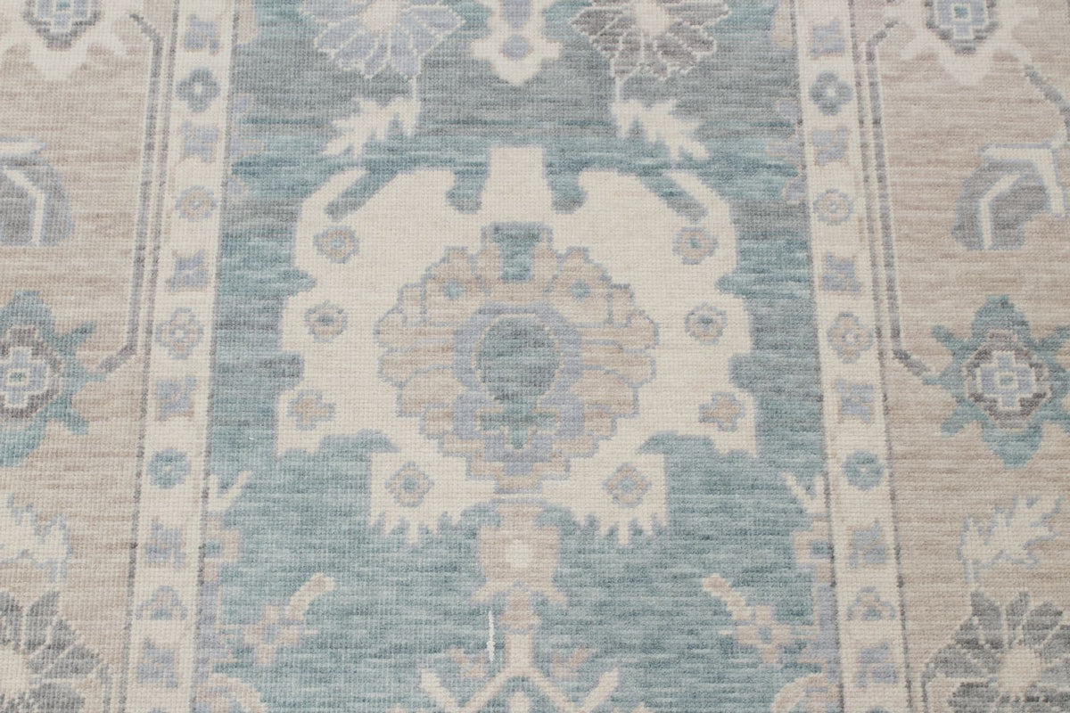 3x11 Green and Beige Turkish Traditional Runner