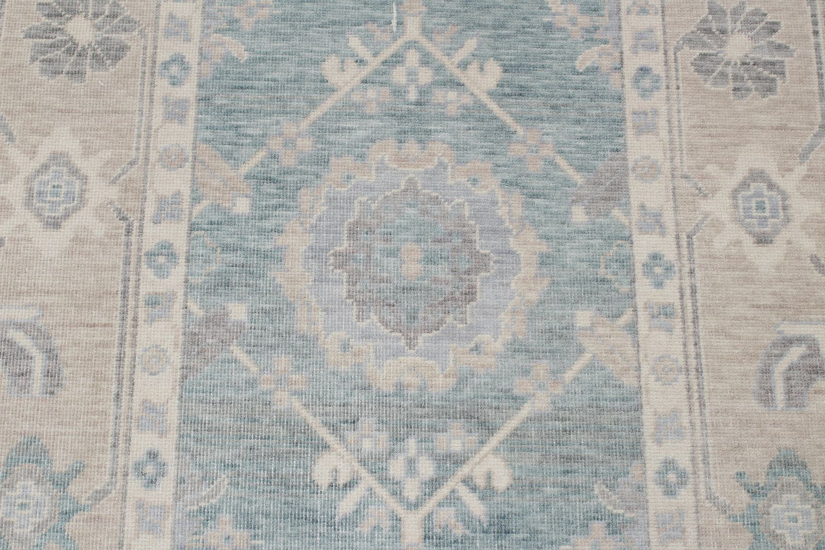 3x11 Green and Beige Turkish Traditional Runner