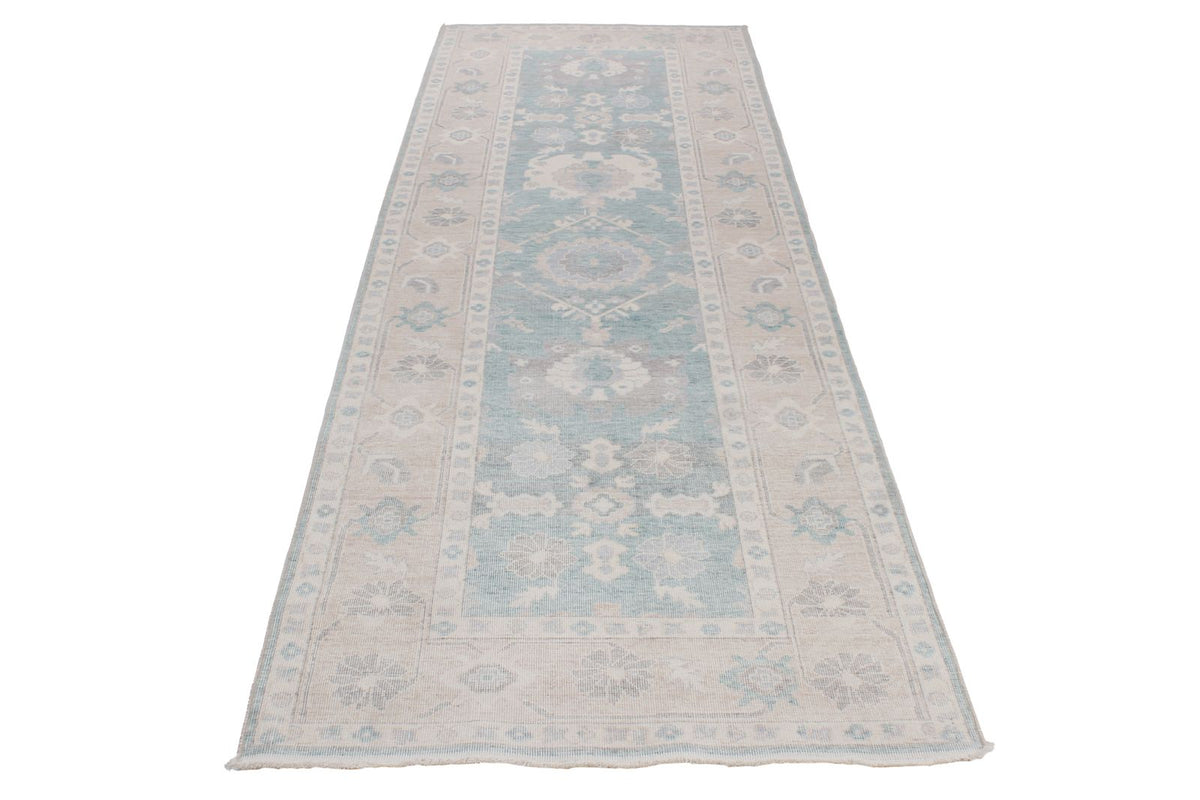 3x11 Green and Beige Turkish Traditional Runner