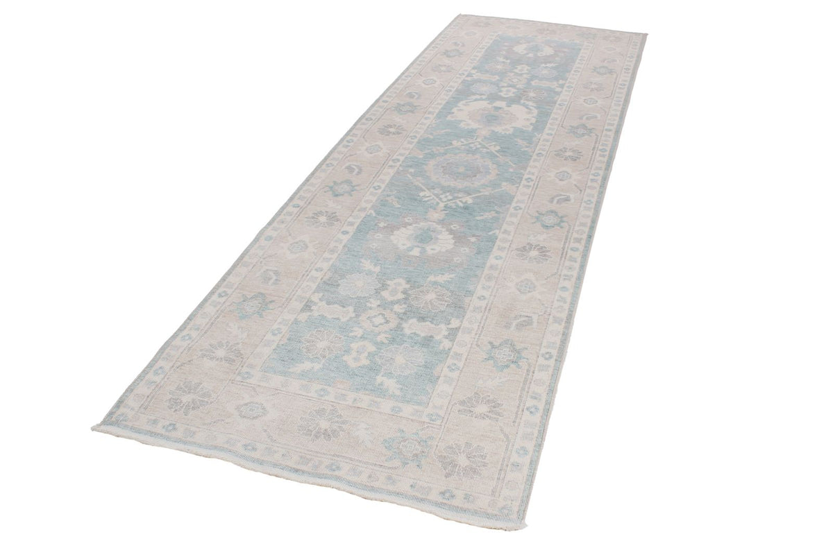 3x11 Green and Beige Turkish Traditional Runner