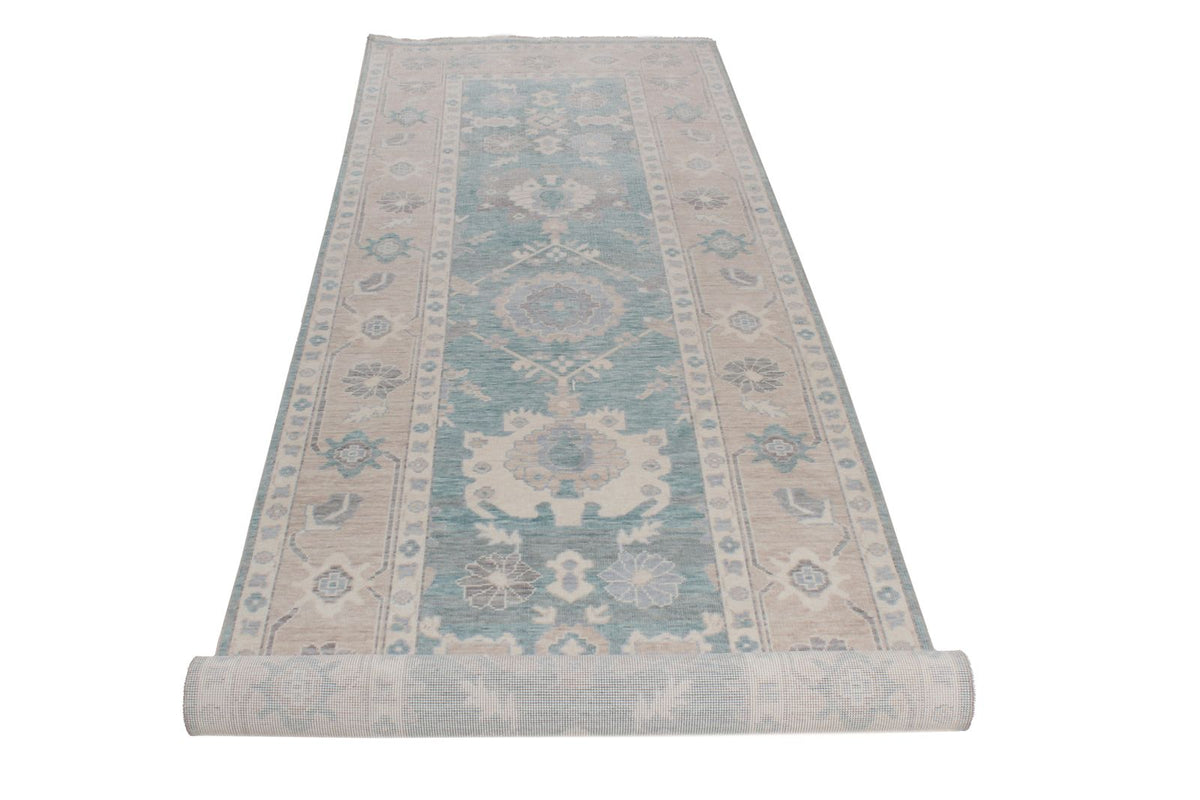 3x11 Green and Beige Turkish Traditional Runner
