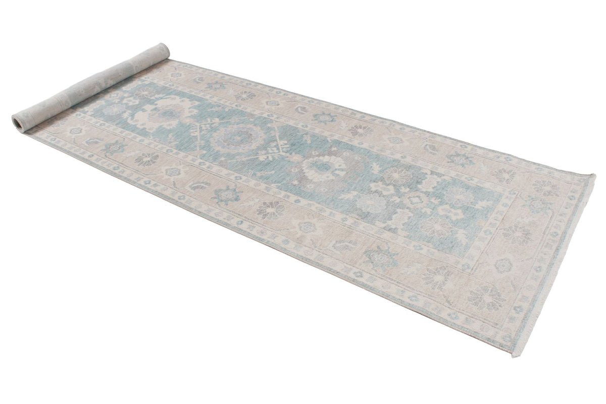 3x11 Green and Beige Turkish Traditional Runner