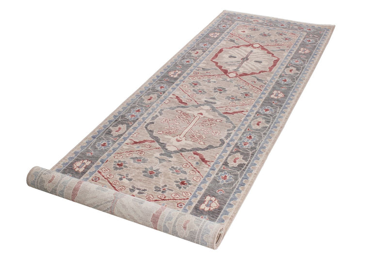 3x10 Beige and Gray Turkish Traditional Runner
