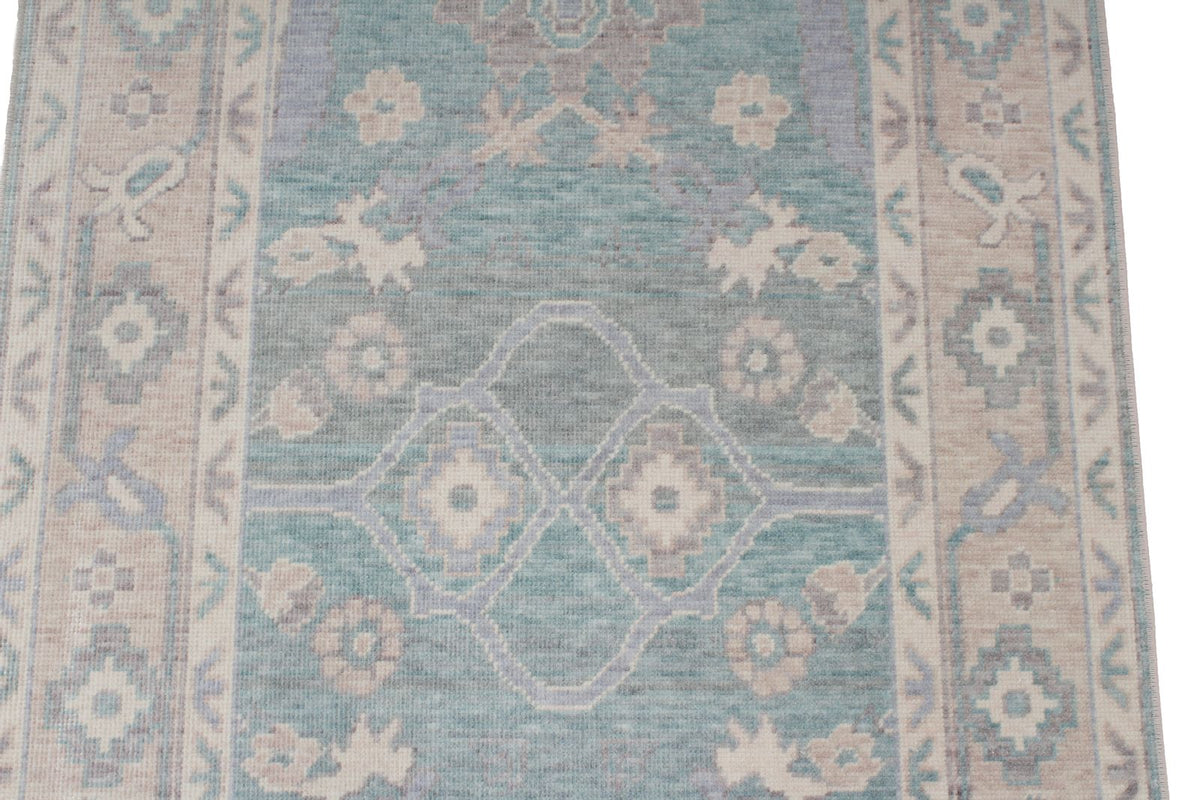 3x10 Green and Beige Turkish Traditional Runner