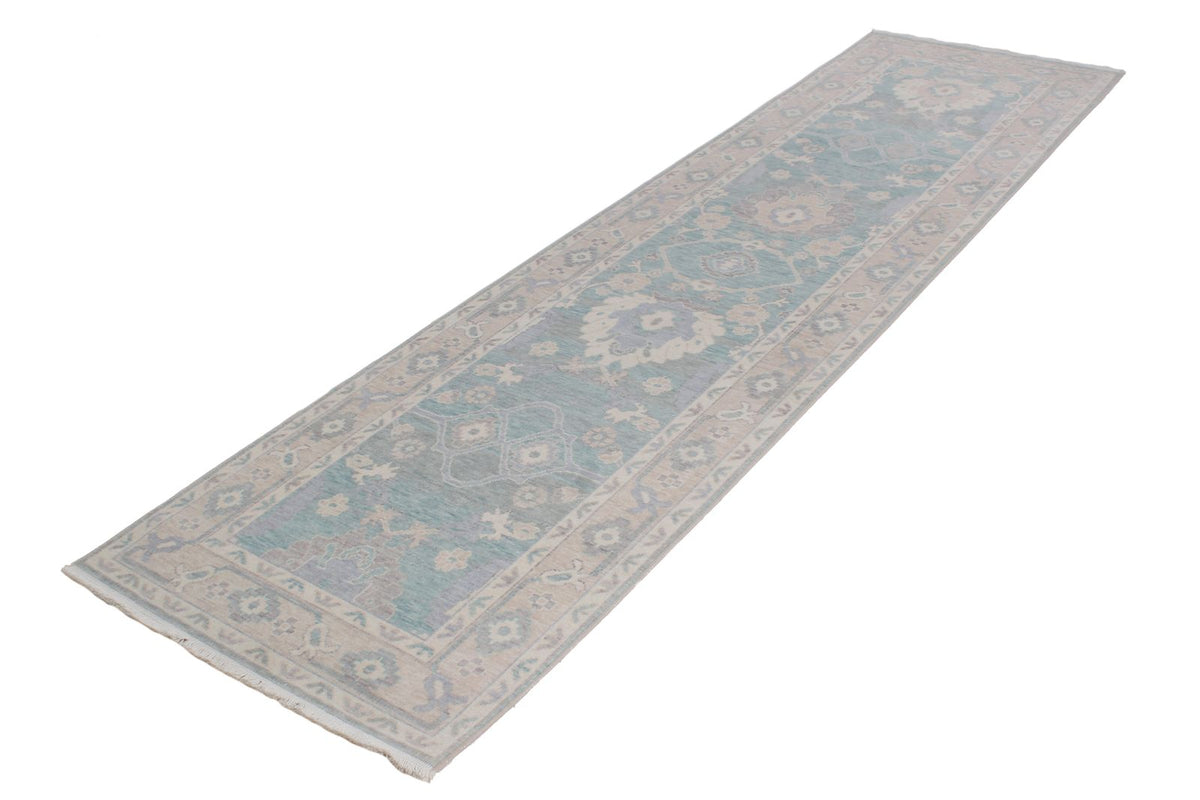 3x10 Green and Beige Turkish Traditional Runner