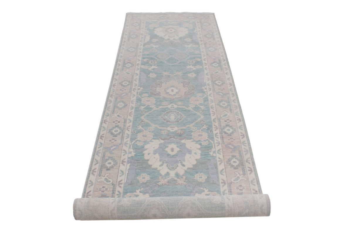 3x10 Green and Beige Turkish Traditional Runner