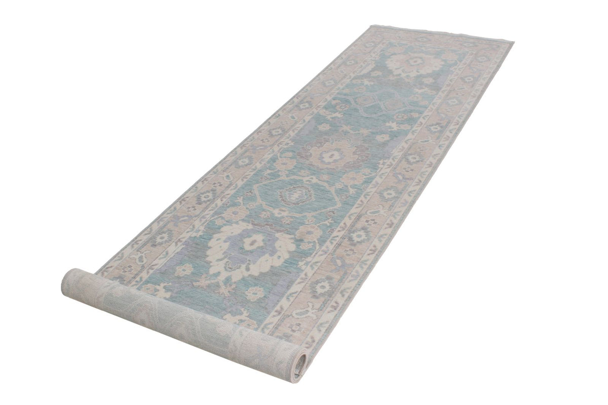 3x10 Green and Beige Turkish Traditional Runner