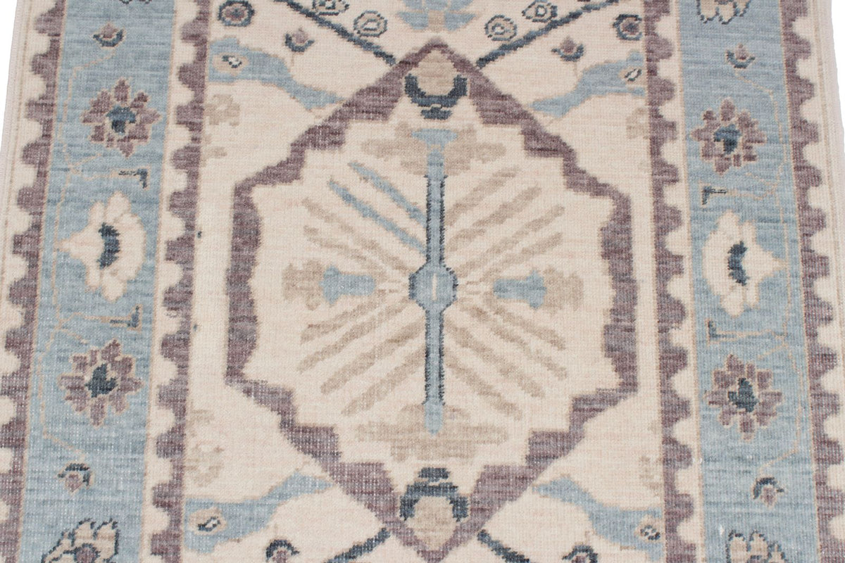 3x10 Ivory and Blue Turkish Traditional Runner