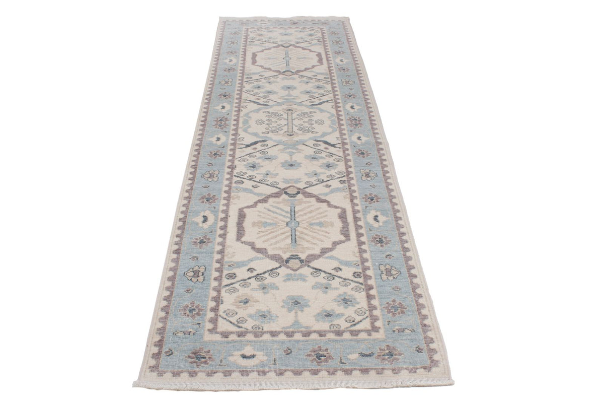 3x10 Ivory and Blue Turkish Traditional Runner