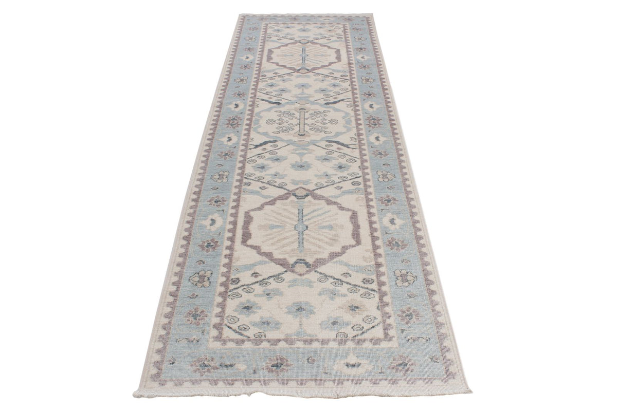 3x10 Ivory and Blue Turkish Traditional Runner