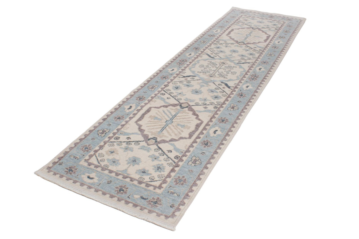 3x10 Ivory and Blue Turkish Traditional Runner