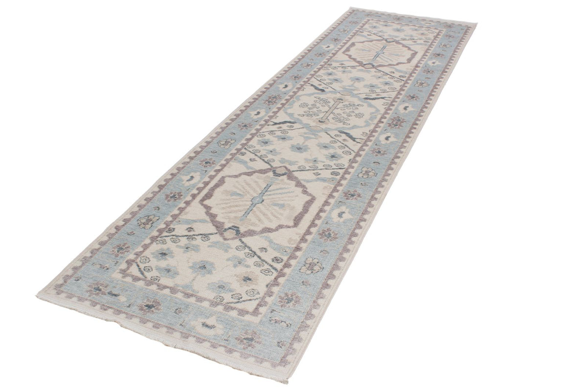 3x10 Ivory and Blue Turkish Traditional Runner