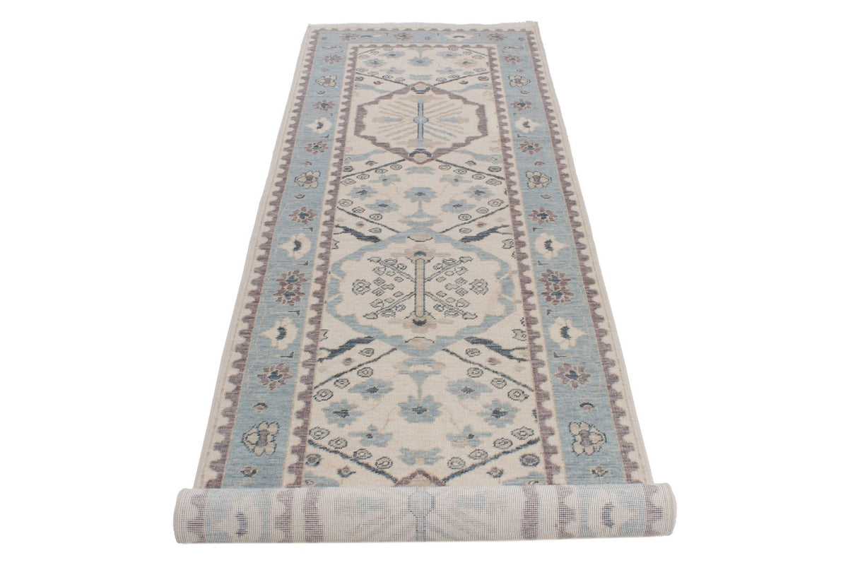 3x10 Ivory and Blue Turkish Traditional Runner