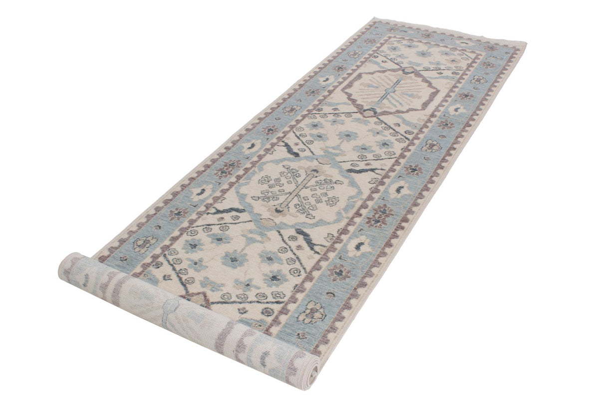 3x10 Ivory and Blue Turkish Traditional Runner