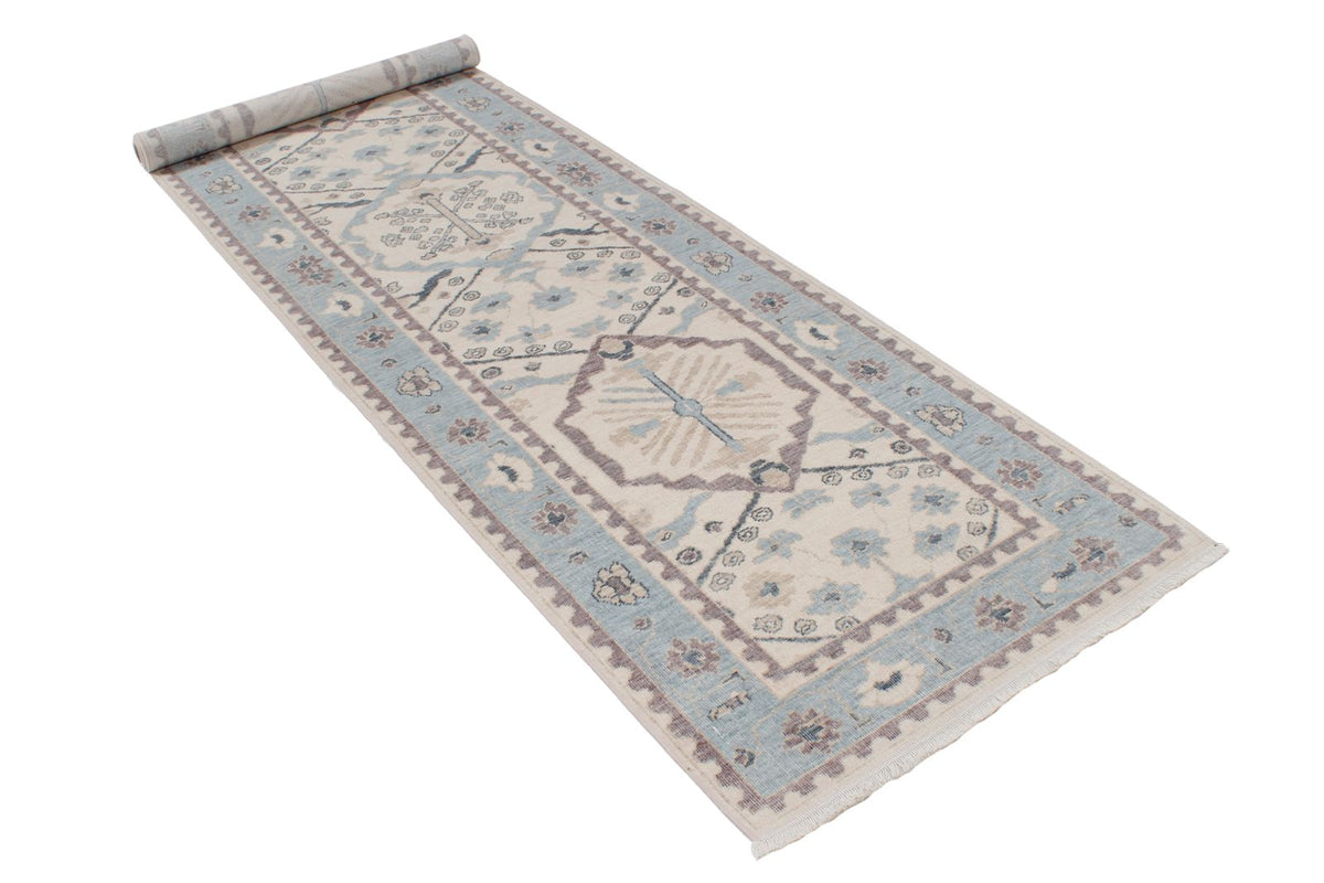 3x10 Ivory and Blue Turkish Traditional Runner