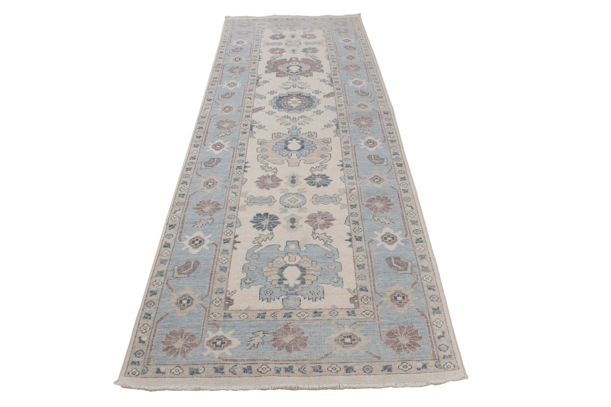 3x11 Ivory and Blue Turkish Traditional Runner